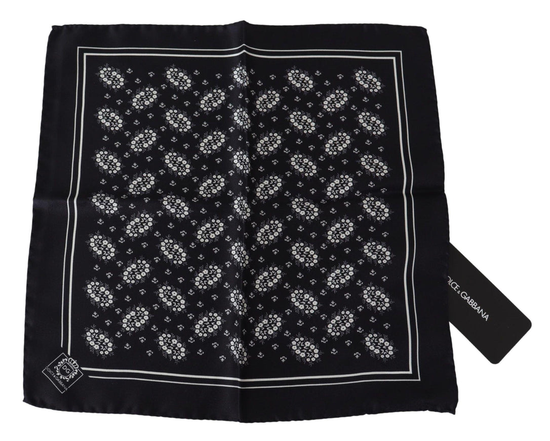 Dolce & Gabbana Black Patterned Square Scarf Silk Handkerchief - Ellie Belle