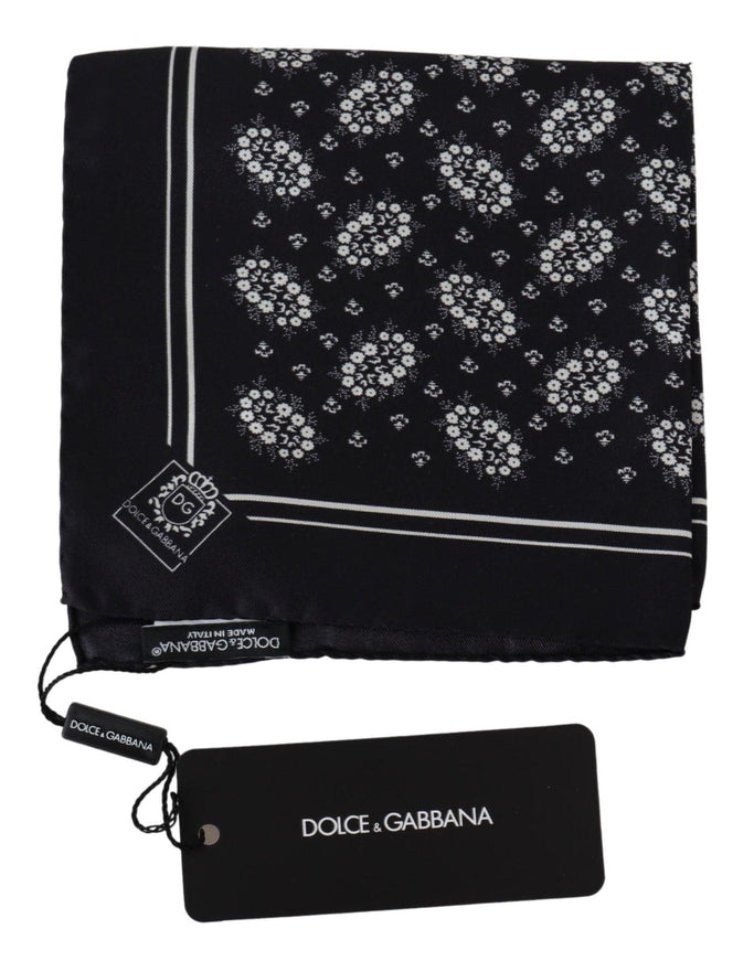 Dolce & Gabbana Black Patterned Square Scarf Silk Handkerchief - Ellie Belle