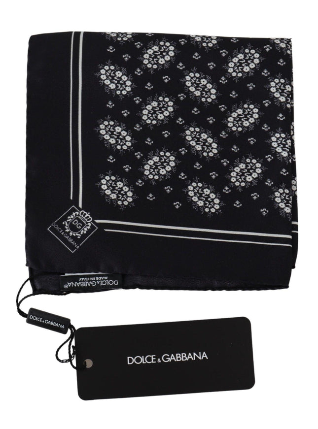 Dolce & Gabbana Black Patterned Square Scarf Silk Handkerchief - Ellie Belle