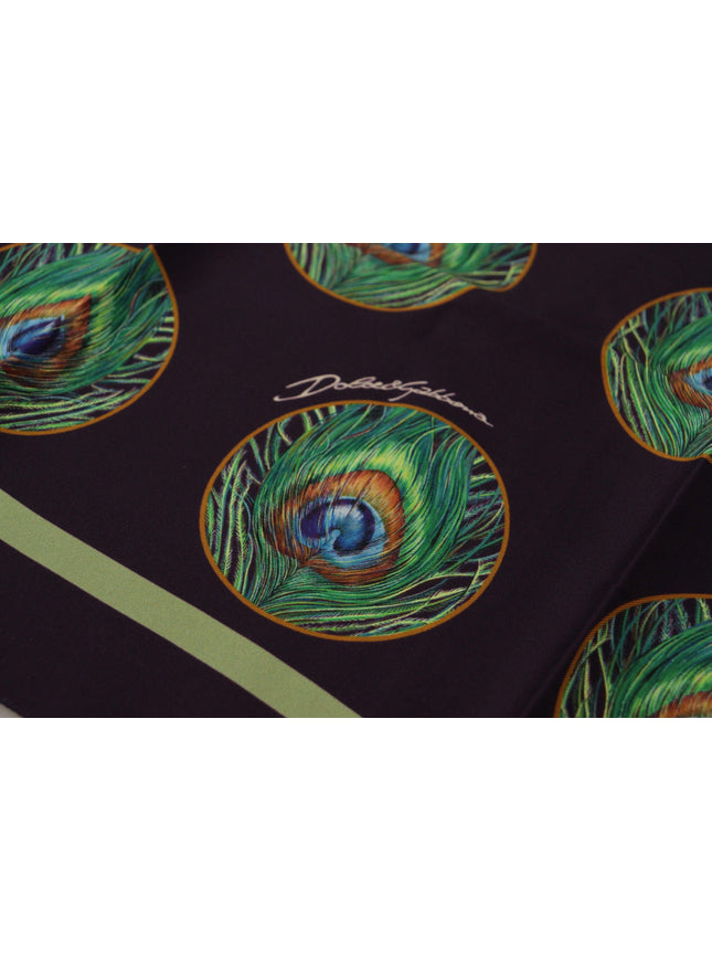 Dolce & Gabbana Black Peacock Feather DG Printed Square Handkerchief Scarf - Ellie Belle