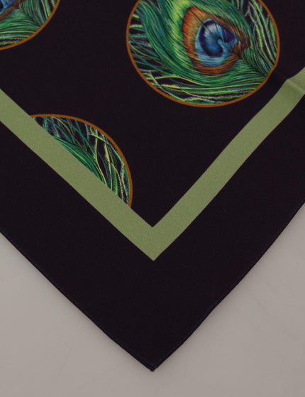 Dolce & Gabbana Black Peacock Feather DG Printed Square Handkerchief Scarf - Ellie Belle