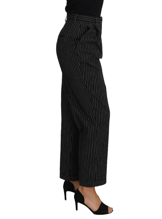 Dolce & Gabbana Black Pin Striped Dress Pants Cropped Straight Pant - Ellie Belle
