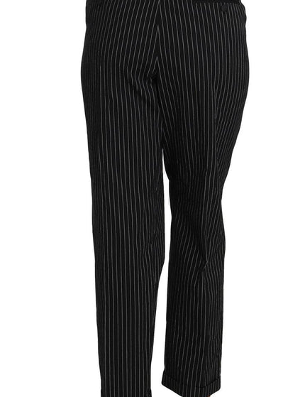 Dolce & Gabbana Black Pin Striped Dress Pants Cropped Straight Pant - Ellie Belle