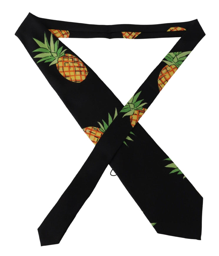 Dolce & Gabbana Black Pineapple Print Necktie Accessory Tie - Ellie Belle