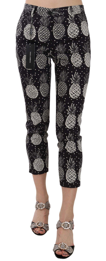 Dolce & Gabbana Black Pineapple Print Skinny Capri Pants - Ellie Belle