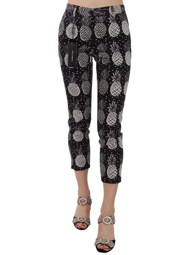 Dolce & Gabbana Black Pineapple Print Skinny Capri Pants - Ellie Belle