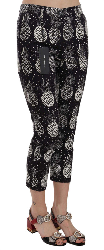 Dolce & Gabbana Black Pineapple Print Skinny Capri Pants - Ellie Belle