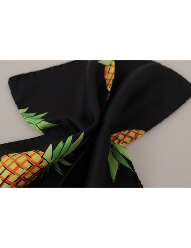 Dolce & Gabbana Black Pineapple Printed Square Handkerchief Scarf - Ellie Belle