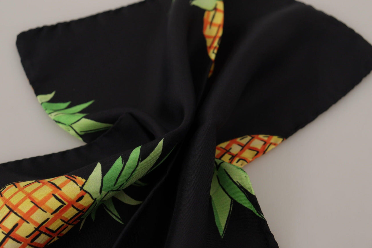 Dolce & Gabbana Black Pineapple Printed Square Handkerchief Scarf - Ellie Belle