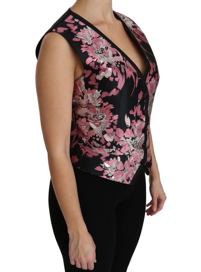 Dolce & Gabbana Black Pink Floral Waistcoat Vest Blouse Top - Ellie Belle