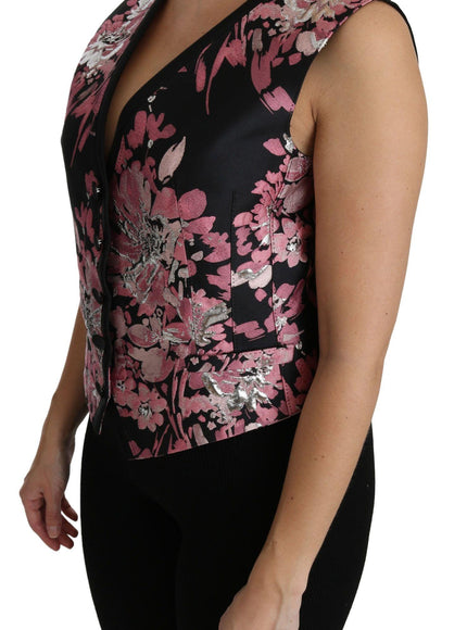 Dolce & Gabbana Black Pink Floral Waistcoat Vest Blouse Top - Ellie Belle