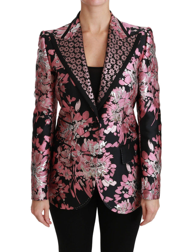 Dolce & Gabbana Black Pink Jacquard Slim Fit Blazer - Ellie Belle