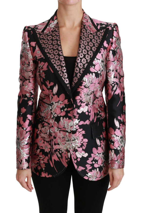 Dolce & Gabbana Black Pink Jacquard Slim Fit Blazer - Ellie Belle