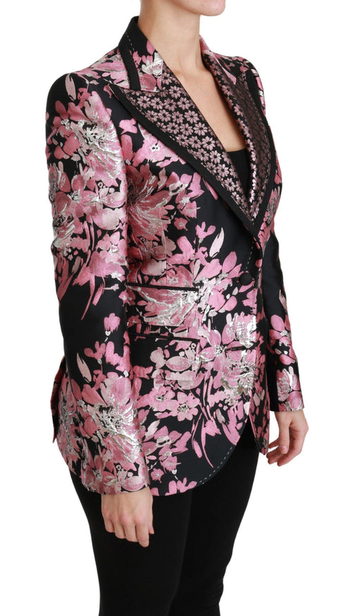 Dolce & Gabbana Black Pink Jacquard Slim Fit Blazer - Ellie Belle