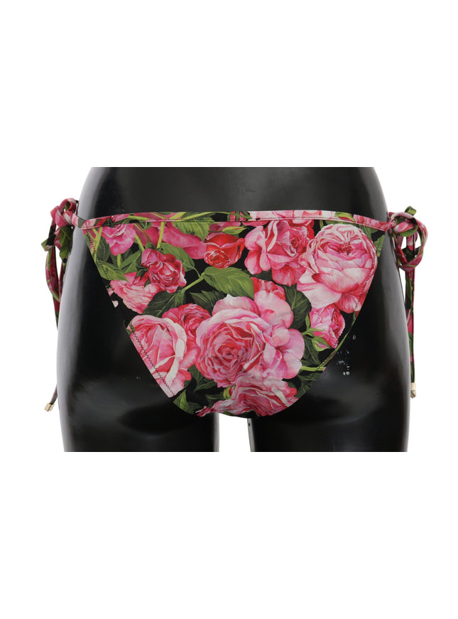 Dolce & Gabbana Black Pink Rose Print Bottom Bikini Beachwear - Ellie Belle