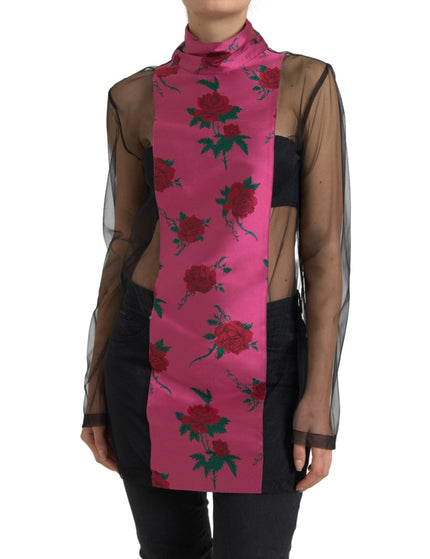 Dolce & Gabbana Black Pink Rose Sheer Long Sleeves Blouse - Ellie Belle