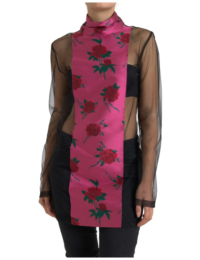 Dolce & Gabbana Black Pink Rose Sheer Long Sleeves Blouse - Ellie Belle