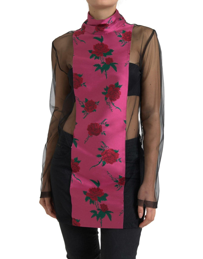 Dolce & Gabbana Black Pink Rose Sheer Long Sleeves Blouse - Ellie Belle