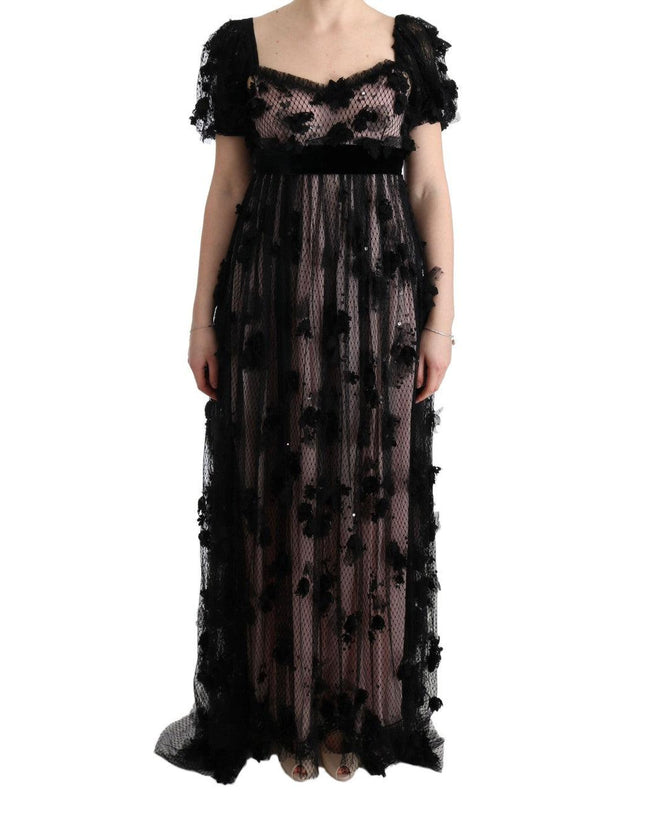 Dolce & Gabbana Black Pink Silk Applique Shift Dress - Ellie Belle