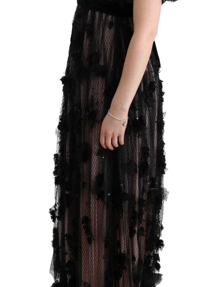 Dolce & Gabbana Black Pink Silk Applique Shift Dress - Ellie Belle