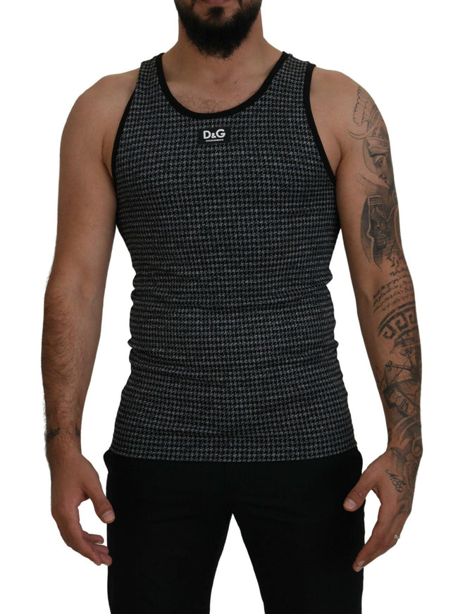 Dolce & Gabbana Black Plaid Sleeveless Mens Casual T-shirt - Ellie Belle