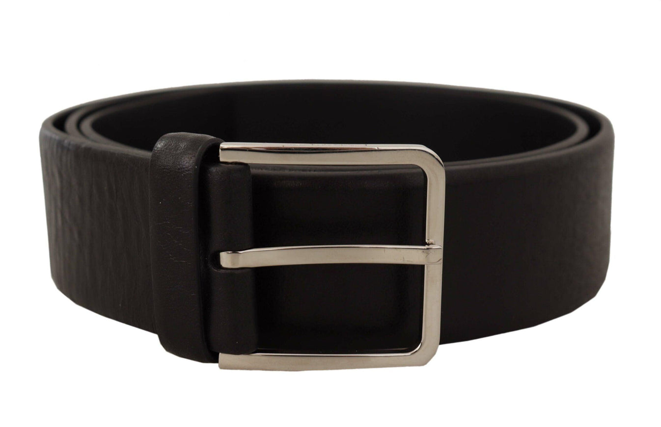 Dolce & Gabbana Black Plain Calf Leather Logo Metal Buckle Belt - Ellie Belle