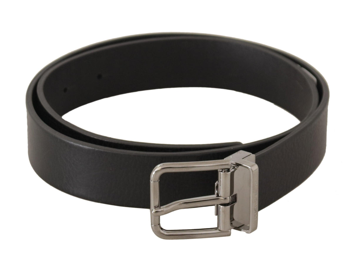 Dolce & Gabbana Black Plain Leather Silver Tone Metal Buckle Belt - Ellie Belle