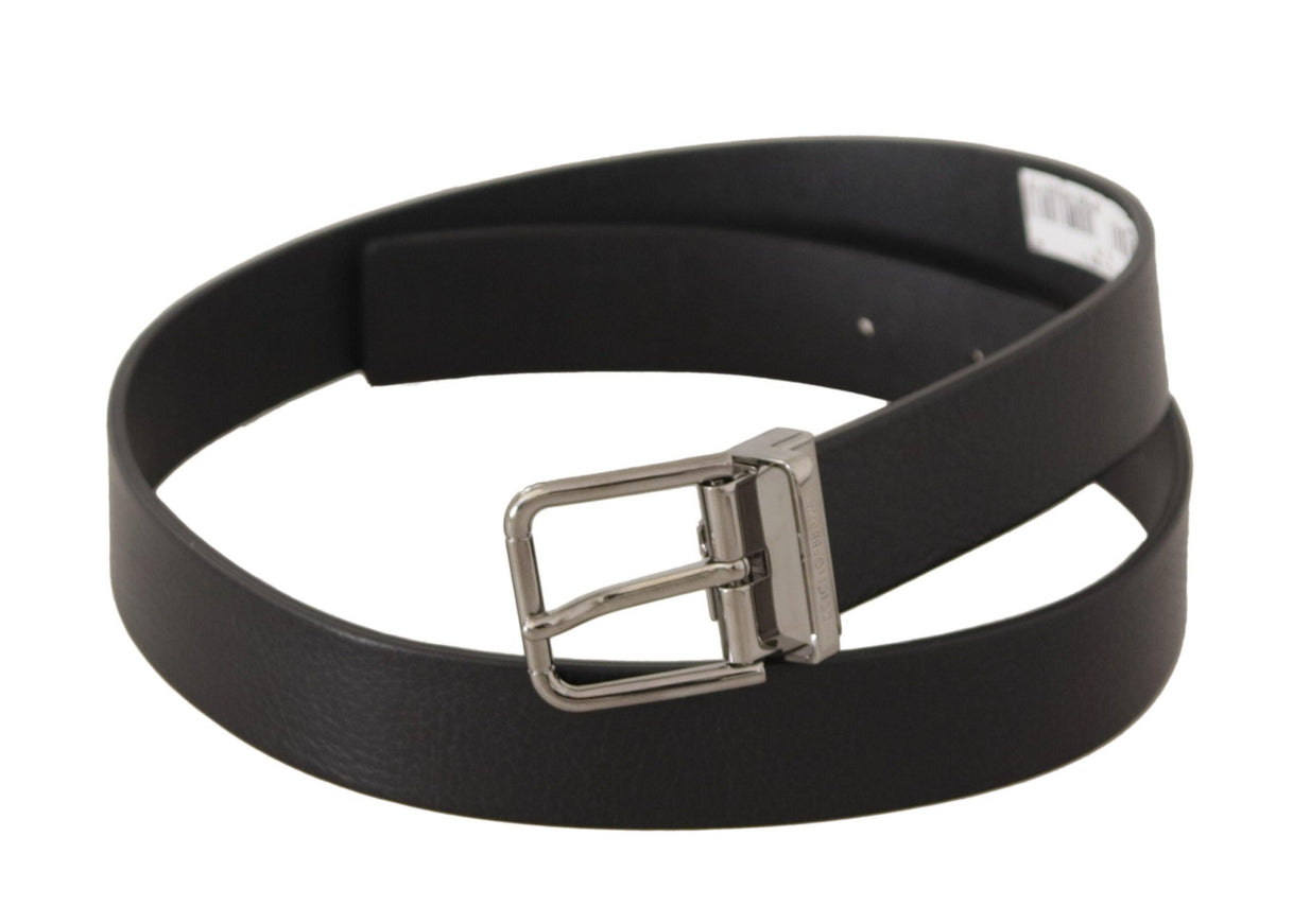 Dolce & Gabbana Black Plain Leather Silver Tone Metal Buckle Belt - Ellie Belle