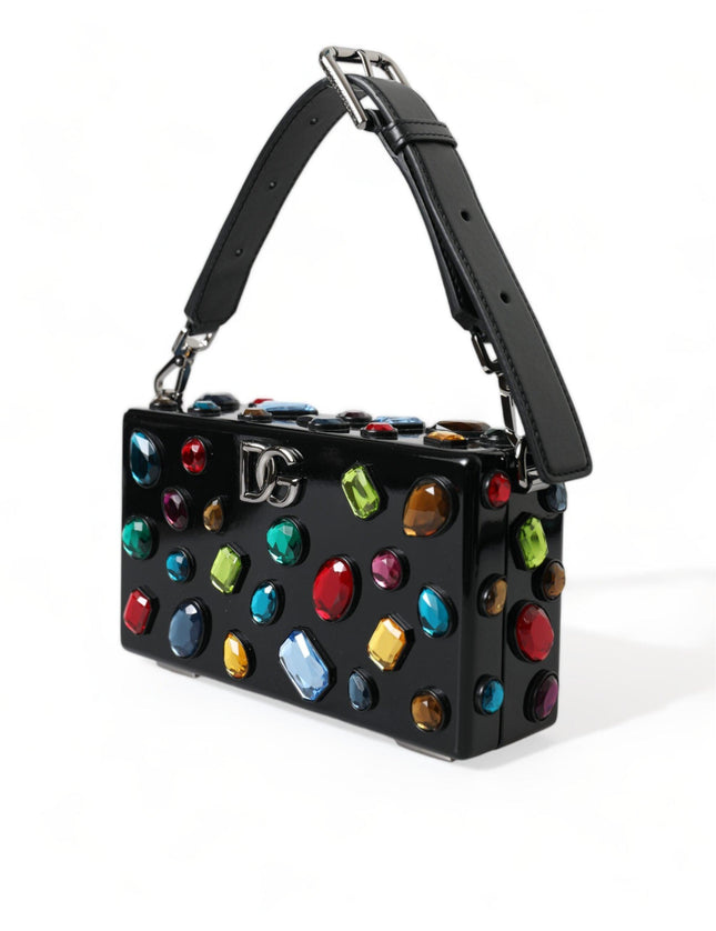 Dolce & Gabbana Black Plexi Multicolor Crystal Logo Shoulder Bag - Ellie Belle