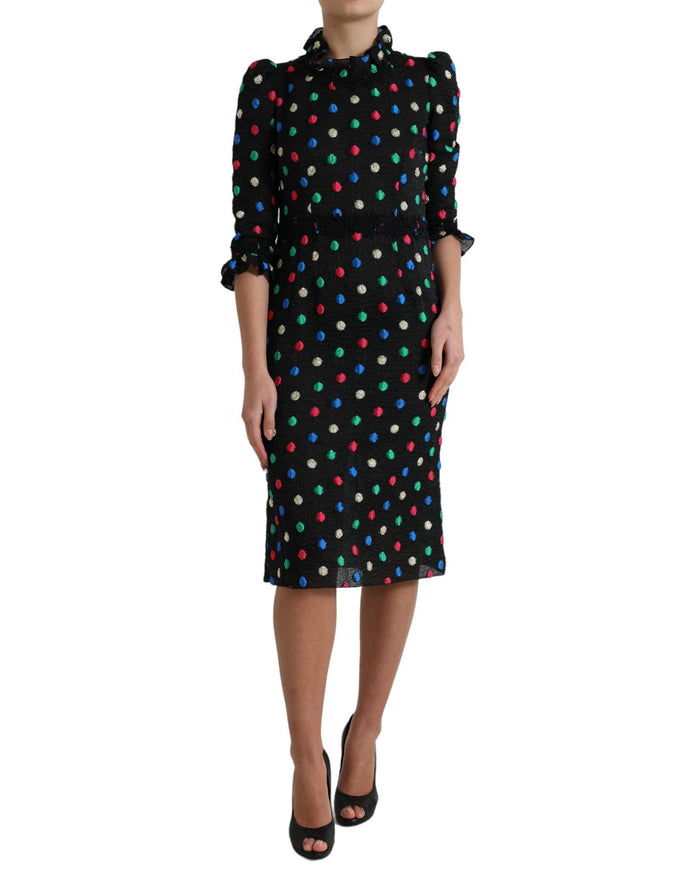 Dolce & Gabbana Black Polka Dot Ruffle Cotton Midi Dress - Ellie Belle