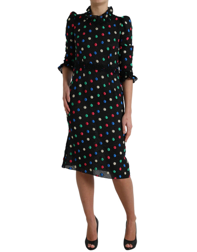 Dolce & Gabbana Black Polka Dot Ruffle Cotton Midi Dress - Ellie Belle