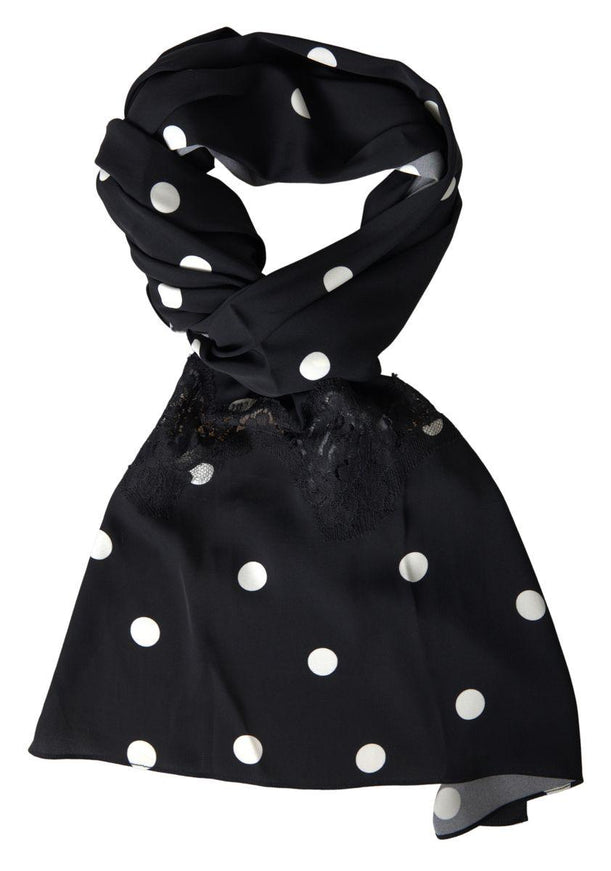 Dolce & Gabbana Black Polka Dots Silk Shawl Foulard Scarf - Ellie Belle