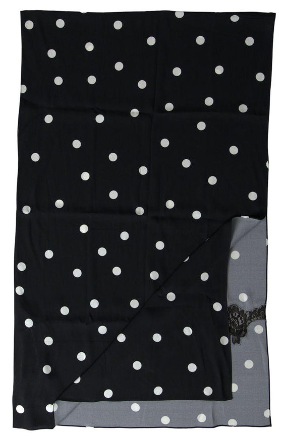 Dolce & Gabbana Black Polka Dots Silk Shawl Foulard Scarf - Ellie Belle