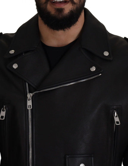 Dolce & Gabbana Black Polyester Biker Coat Zipper Jacket - Ellie Belle