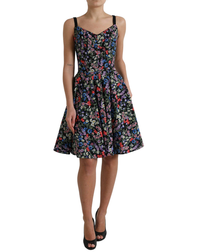 Dolce & Gabbana Black Polyester Floral A-line Sleeveless Mini Dress - Ellie Belle