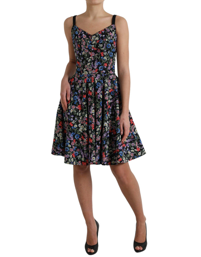 Dolce & Gabbana Black Polyester Floral A-line Sleeveless Mini Dress - Ellie Belle