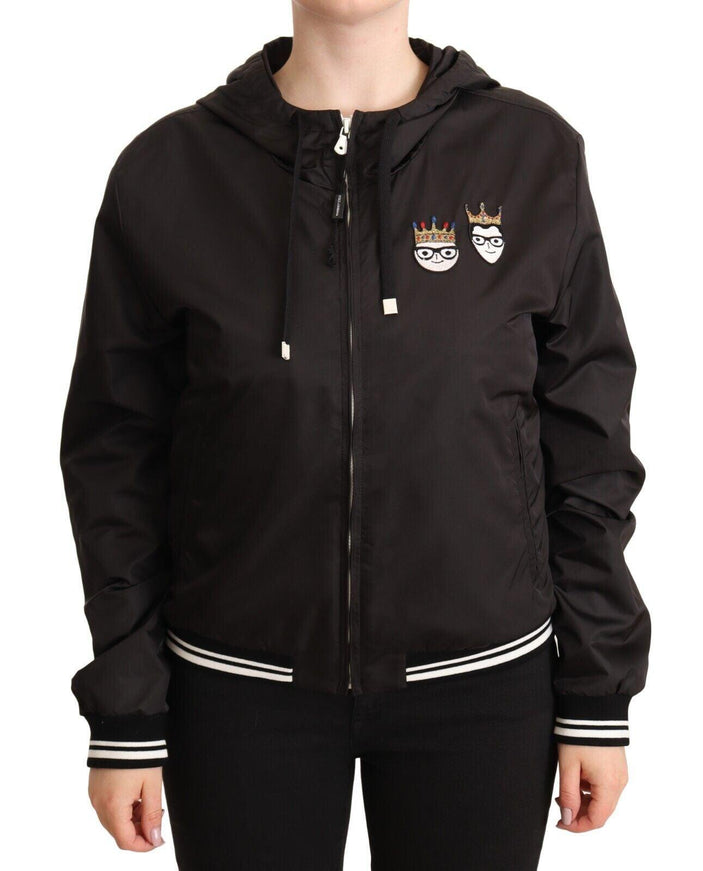 Dolce & Gabbana Black Polyester Hooded Bomber Full Zip Jacket - Ellie Belle