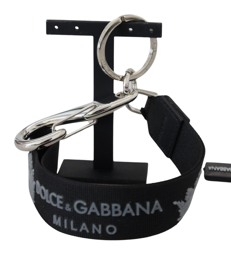 Dolce & Gabbana Black Polyester Logo Silver Tone Brass Keychain - Ellie Belle