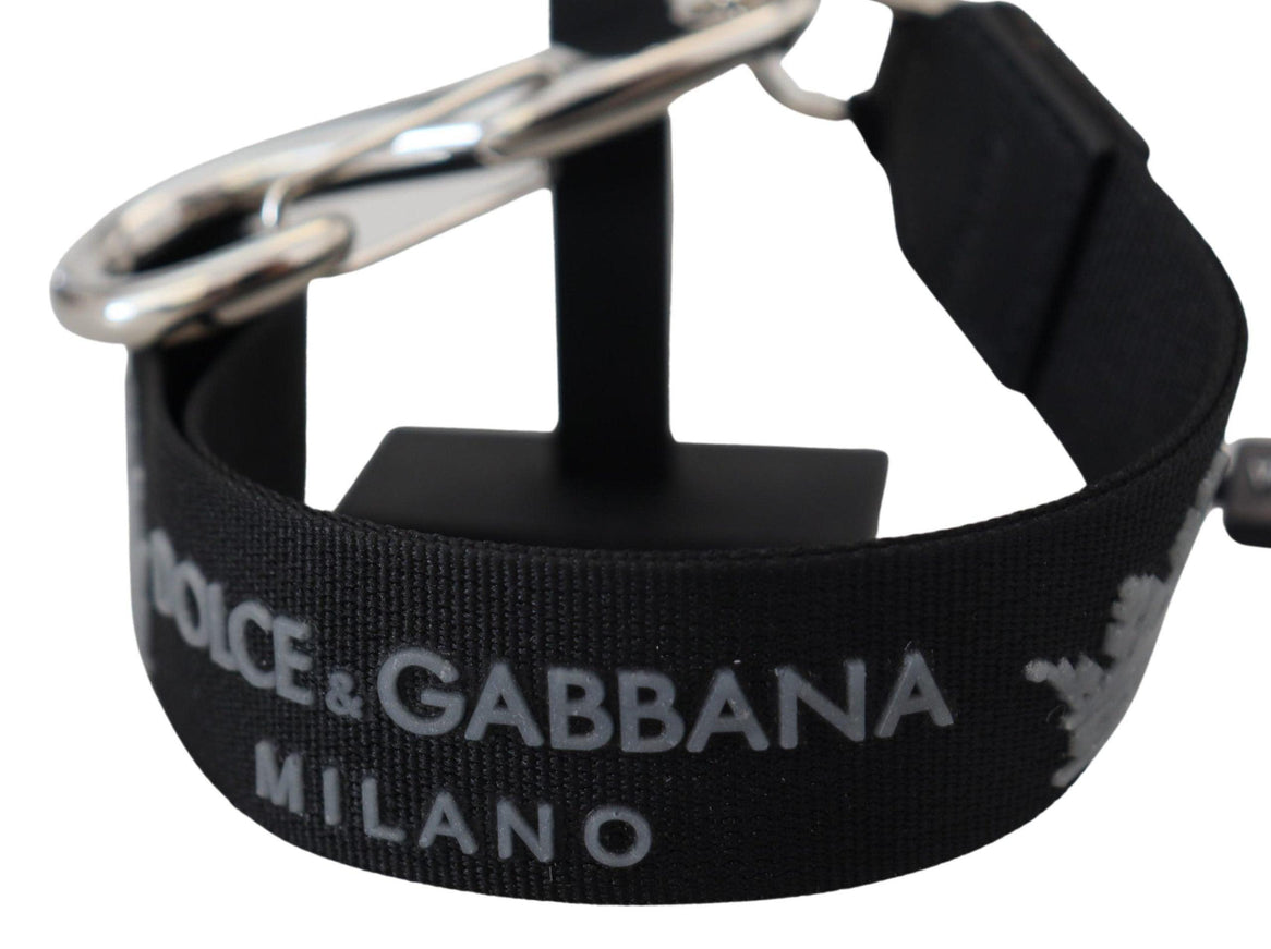 Dolce & Gabbana Black Polyester Logo Silver Tone Brass Keychain - Ellie Belle