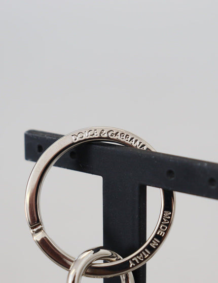 Dolce & Gabbana Black Polyester Logo Silver Tone Brass Keychain - Ellie Belle