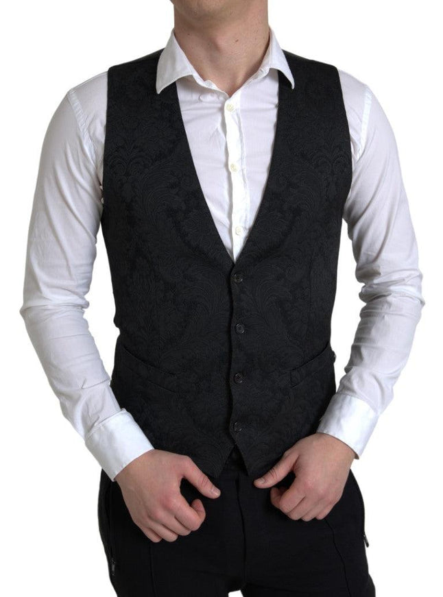 Dolce & Gabbana Black Polyester Waistcoat Formal Men Vest - Ellie Belle