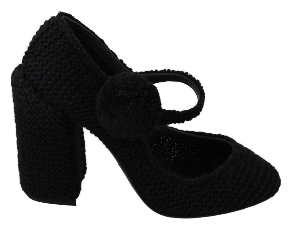 Dolce & Gabbana Black Pom Pom Block Heels Mary Jane Shoes - Ellie Belle