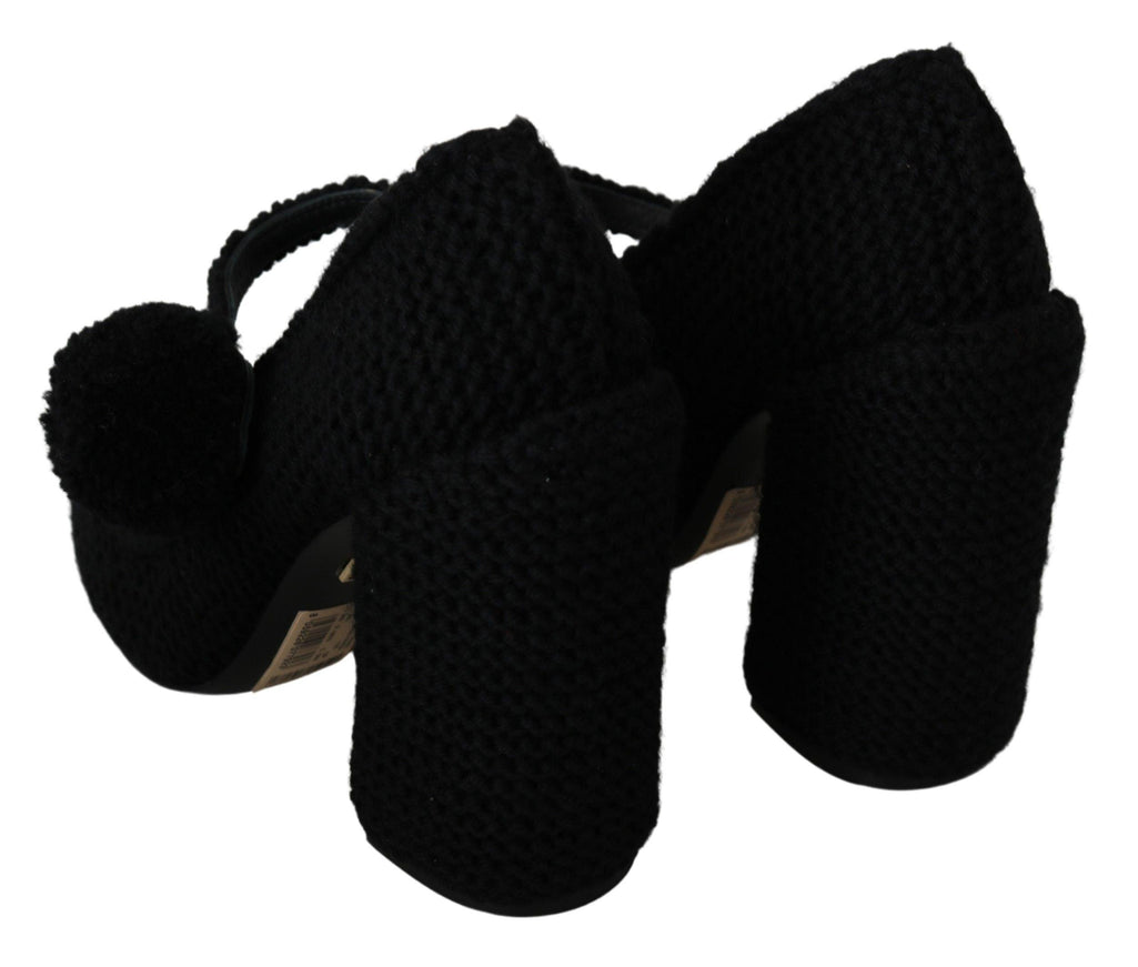 Dolce & Gabbana Black Pom Pom Block Heels Mary Jane Shoes - Ellie Belle