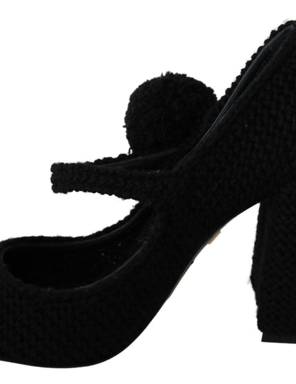 Dolce & Gabbana Black Pom Pom Block Heels Mary Jane Shoes - Ellie Belle