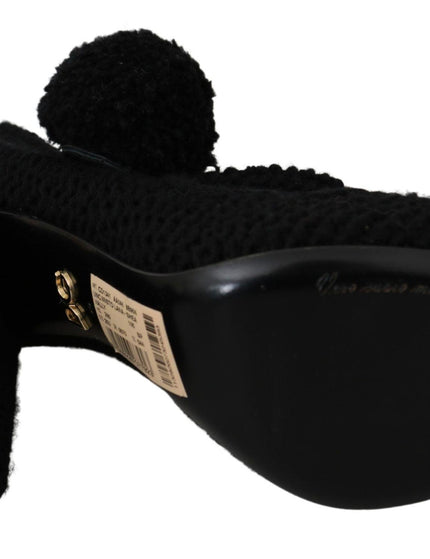 Dolce & Gabbana Black Pom Pom Block Heels Mary Jane Shoes - Ellie Belle
