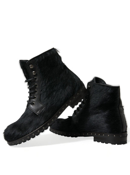 Dolce & Gabbana Black Pony Style Leather Mid Calf Boots Shoes - Ellie Belle
