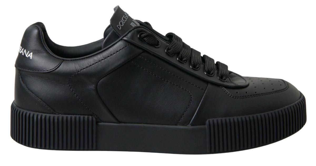 Dolce & Gabbana Black Portofino Leather Low Top Sneakers Shoes - Ellie Belle