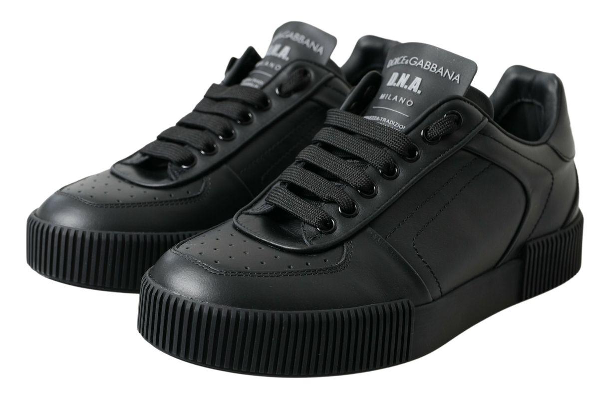 Dolce & Gabbana Black Portofino Leather Low Top Sneakers Shoes - Ellie Belle