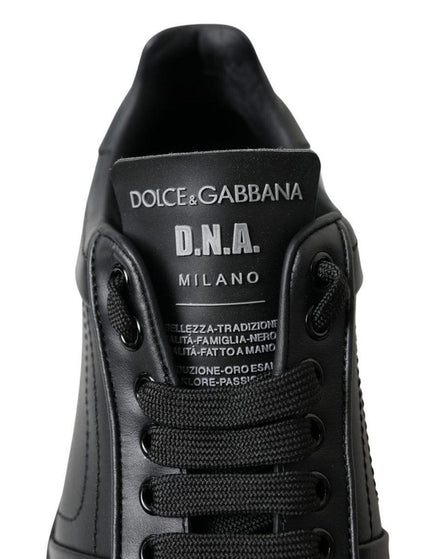 Dolce & Gabbana Black Portofino Leather Low Top Sneakers Shoes - Ellie Belle