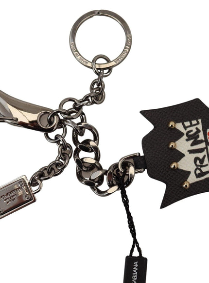 Dolce & Gabbana Black Prince Studs Logo Silver Brass Keychain - Ellie Belle